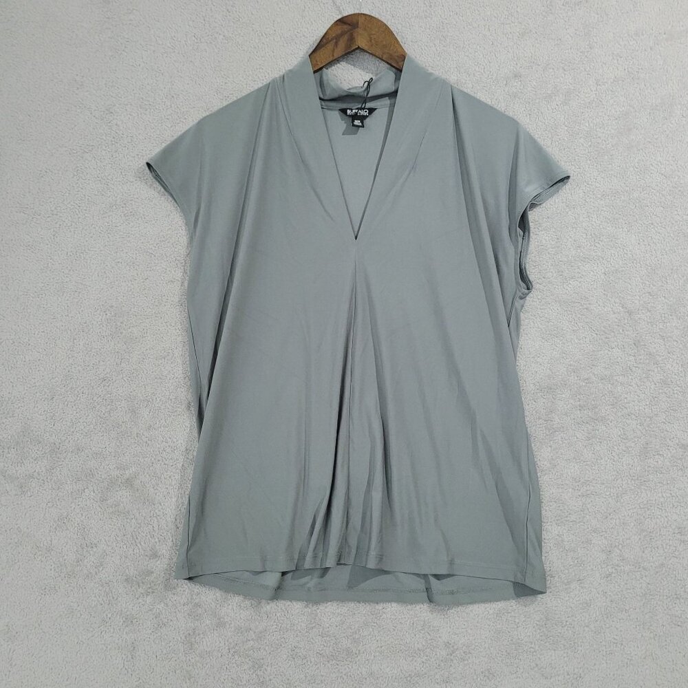 NEW Buffalo David Bitton Womens M Recycled Polyester V-Neck With Cap Sleeve